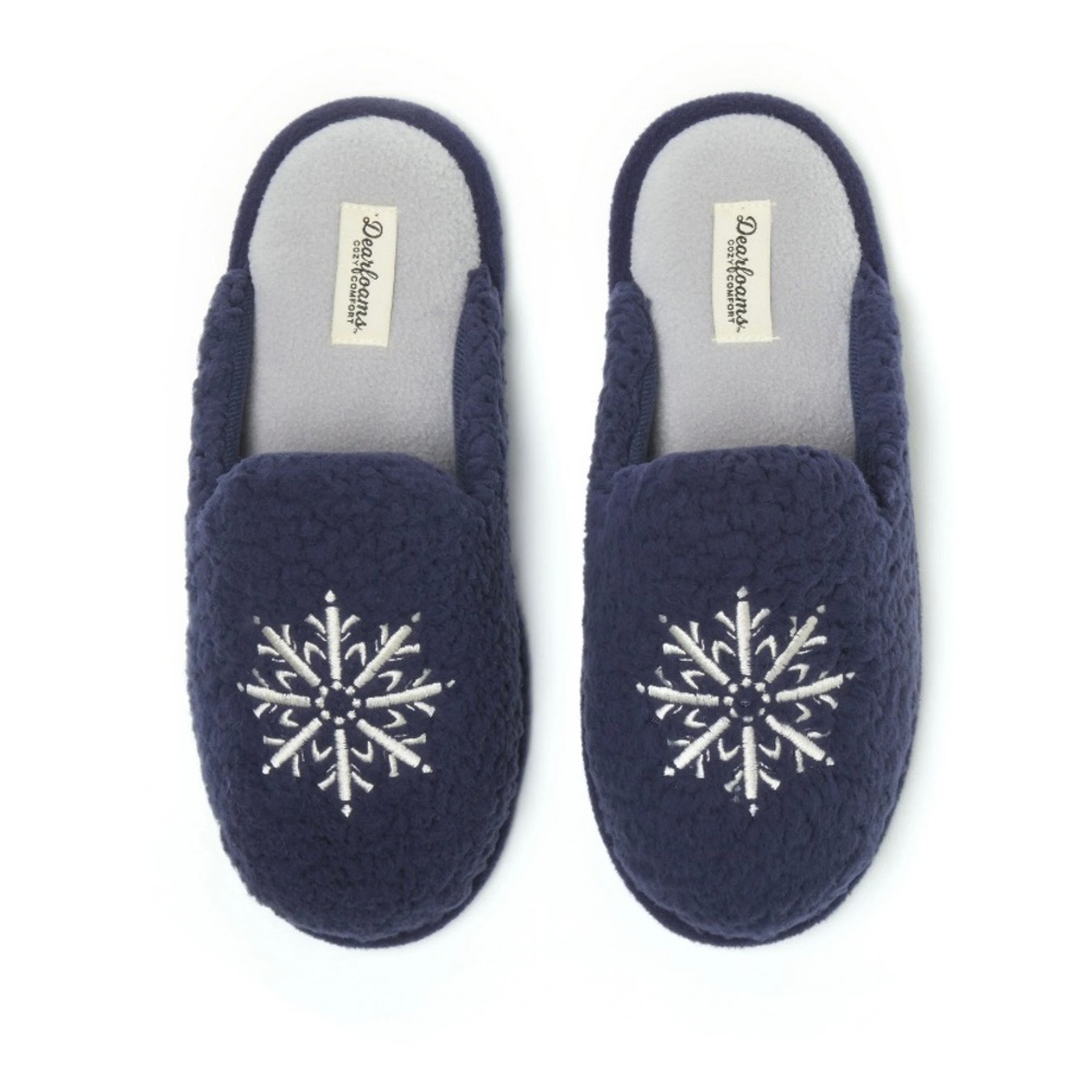 Dearfoams Cozy Comfort Women's Navy Blue Snowflake Scuff Slippers VARIOUS SIZES